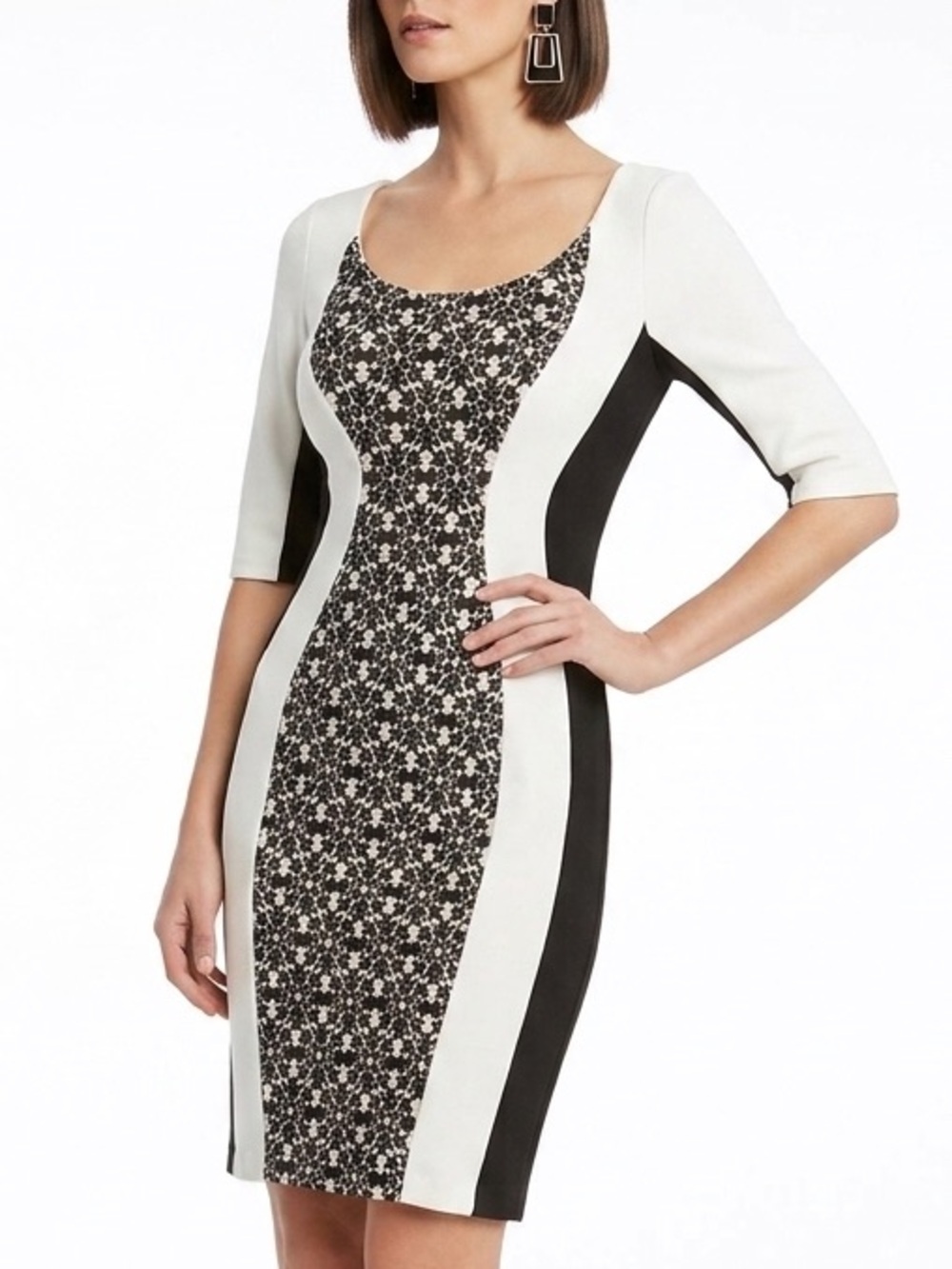 Sangria Women Midi Sheath Dress Black & Cream Back Zipper  Colorblock Size 10P